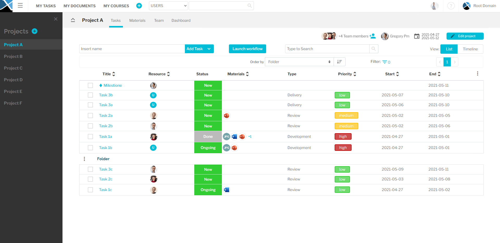 eXact learning solutions new project management module timeline example detail