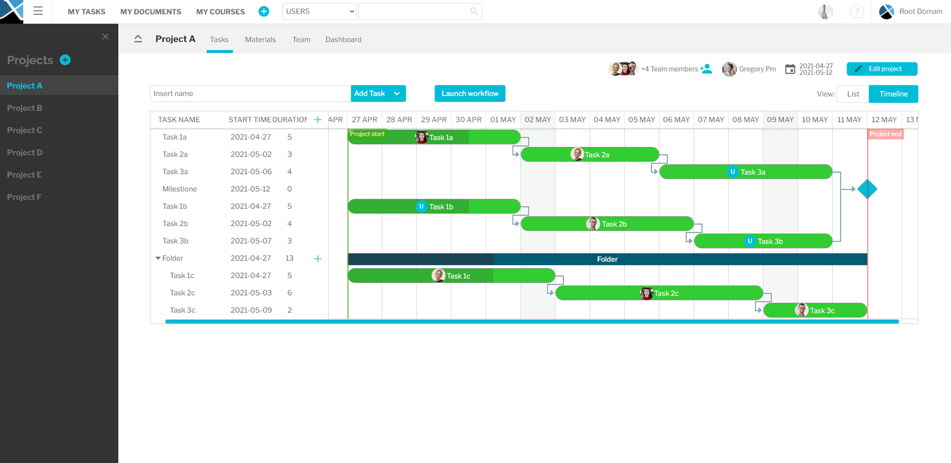 eXact new project management module tasks and timeline